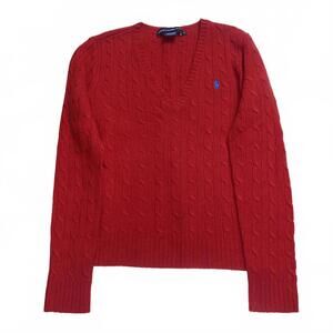 Vintage Y2K Ralph Lauren Lambswool Red Cable Knit Preppy Winter Sweater M
